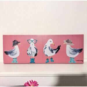 Whimsical Seagull Canvas Wall Art – Birds in Boots & Hats –  Coastal Beach Decor